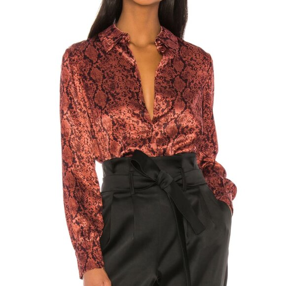 cinq a sept Tops - Cinq à Sept 'Isha' Python-Print Long-Sleeve Silk Blouse Top, Rosewood